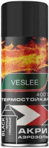 VESLEE Краска-спрей термостойкая 400С черная глянцевая (1шт./12шт.) V0039