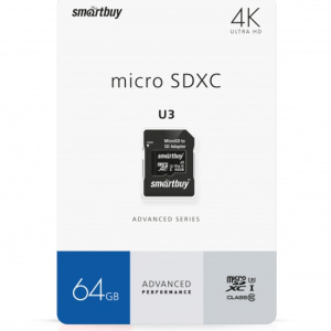 Micro SDHC карта памяти 64ГБ SmartBay U3 V30 A1 с адаптером (46604)