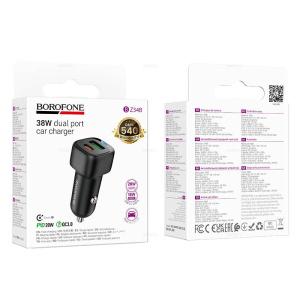 Разветвитель в прикуриватель 1USB и 1 Tupe-C PD BOROFONE BZ34B 38W (05415)