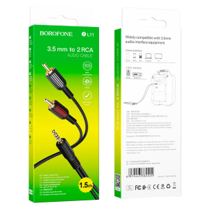 Кабель AUX соеденительный BOROFONE BL11 (тюлпан+AUX) 2RCA 1,5м (41957)