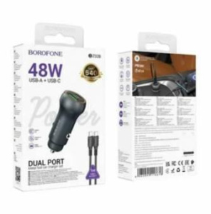 Разветвитель в прикуриватель 1USB и 1 Tupe-C PD BOROFONE BZ32B + кабель Type-c 48W (01008)