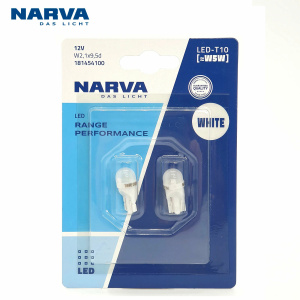 Автолампа светодиодная W5W 12V-0,6W NARVA (W2.1x9.5d) T10 LED 6000K Range Perfomance 2шт./бл. 18145