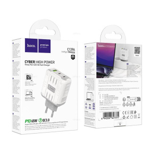 Сетевой адаптер питания HOCO C139A 1USB + 2C QC3.0 PD 65W (04271)
